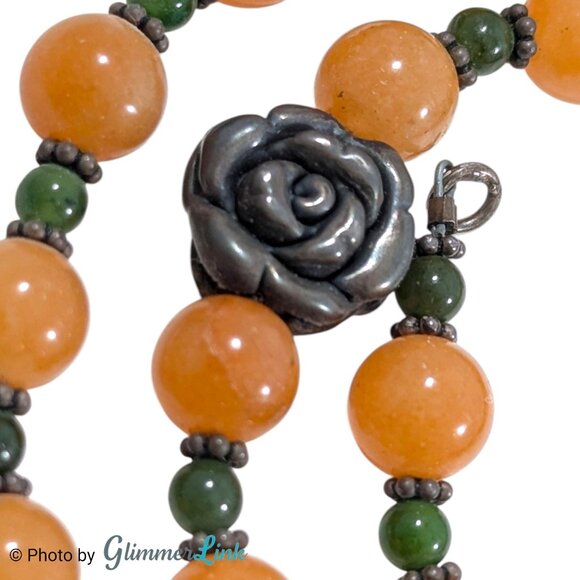 Vintage Sterling Silver Necklace Carnelian Quartz & Jade Beads 19" - Picture 8 of 14